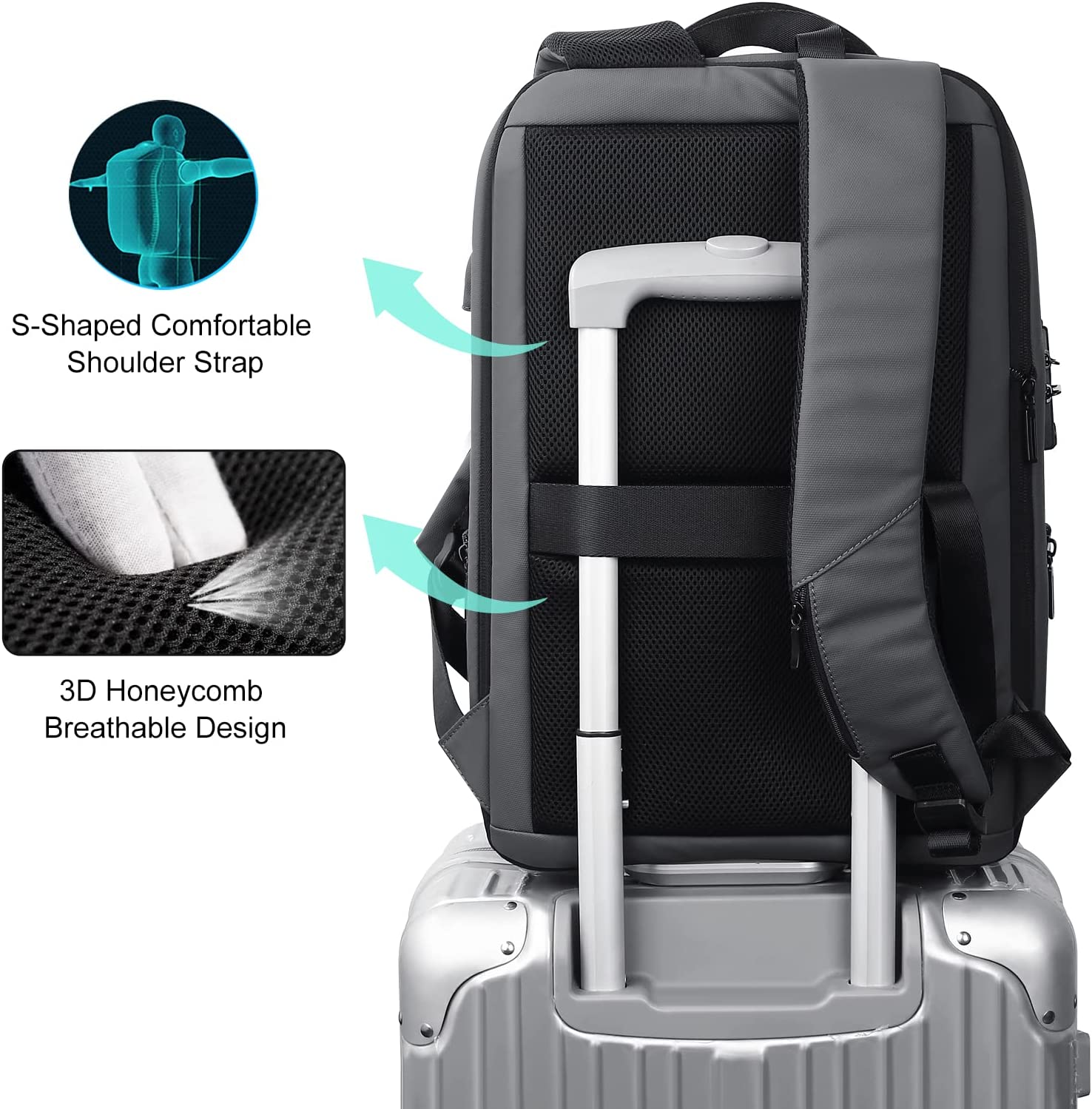 FENRUIEN Anti Theft Laptop Backpack for Men, Expandable Waterproof Hardshell Backpack with USB Port, Black Business Travel Computer Bag 15.6 Inch - Image 5